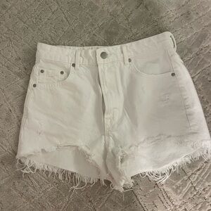 Zara White Jean Shorts High-Waisted Distressed Hem